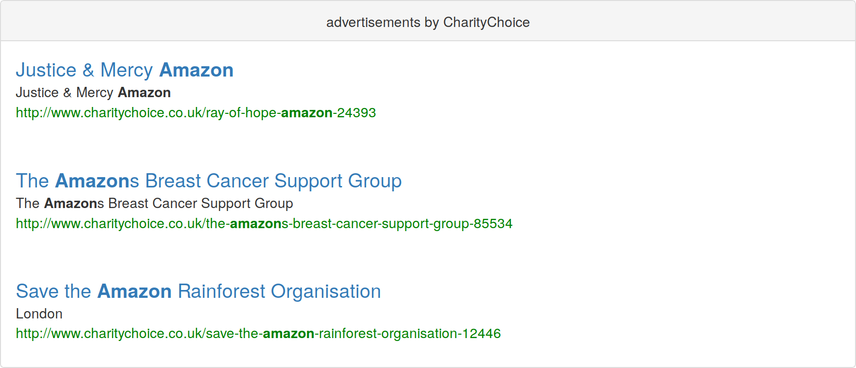Advertisements for the query 'Amazon'
